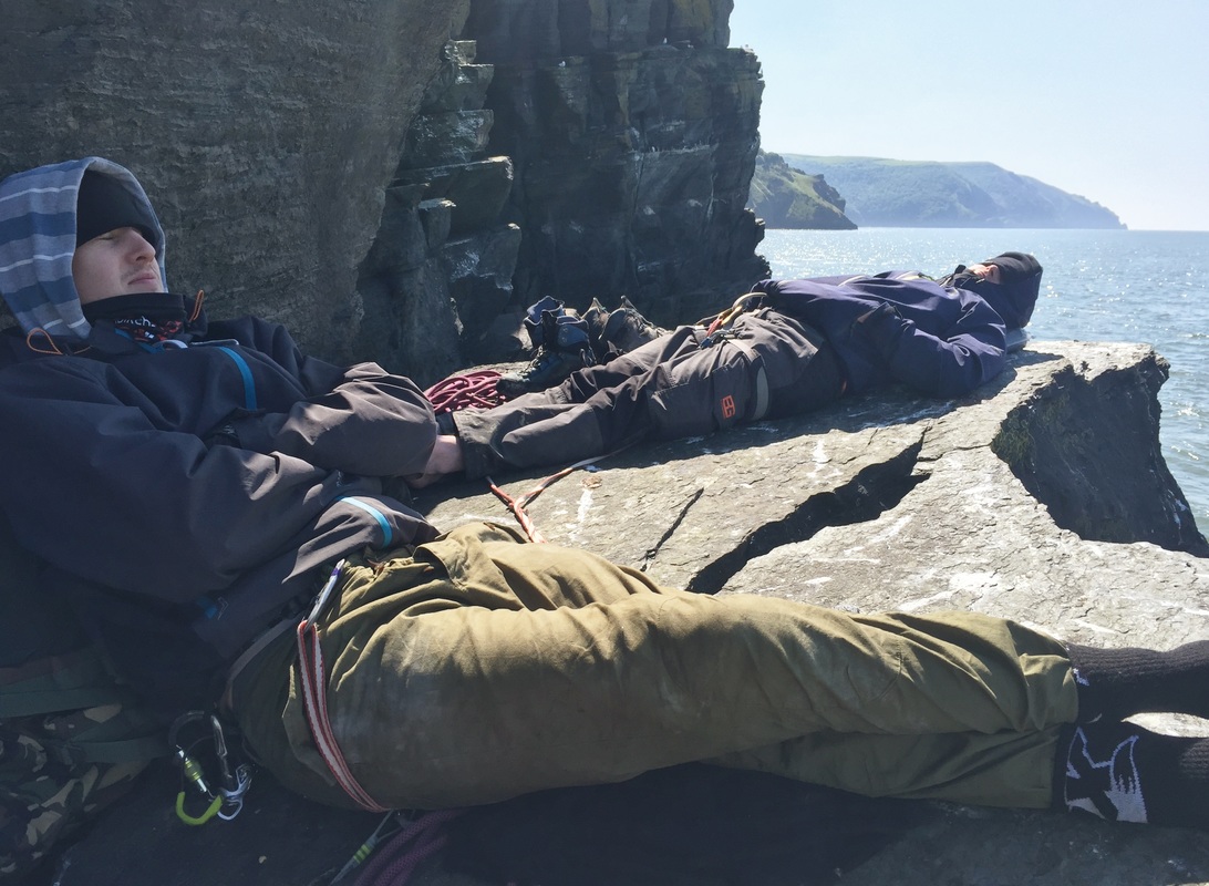 Exmoor Coast Traverse - waiting on ledges by the East Inlet