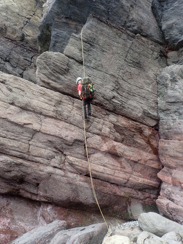 Exmoor Coast Traverse - abseil to the beach after the Claw